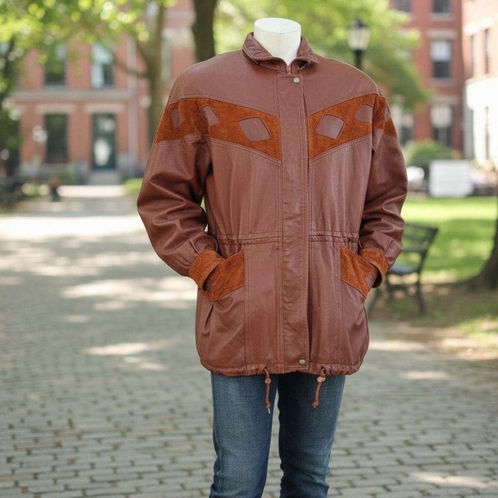 Vintage Oscar Leopold Tan Suede & Leather Men's Jacket Coat Made In Canada